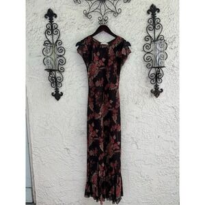 Gina Bacconi Red Black Maxi Dress Size S Y2K Floral‎ Dress Carrie Bradshaw Style